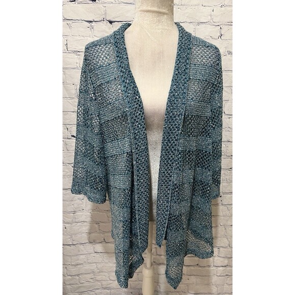 Drapers & Damon’s blue open-front Open Knit long sleeve tunic cardigan Size XL - Picture 1 of 6